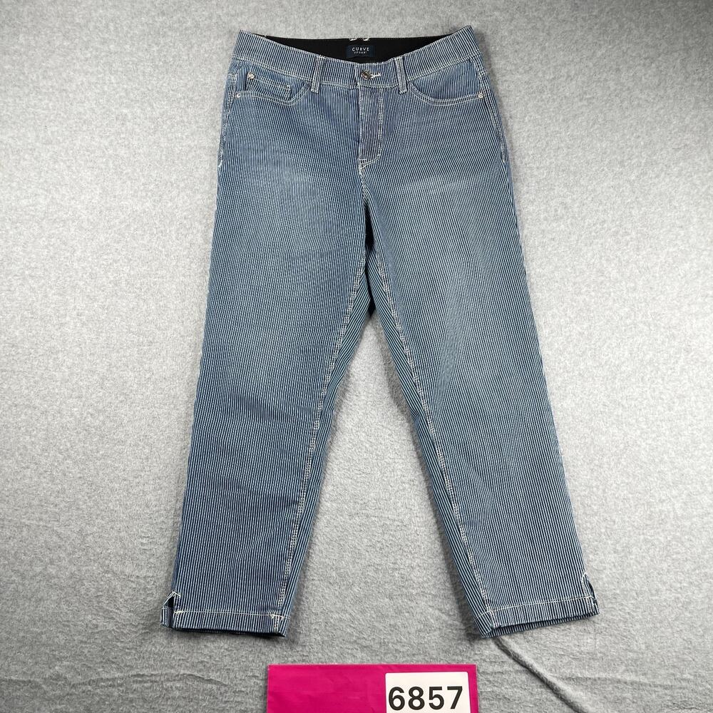 Curve Appeal Blue Striped Jeans Elastic Waist Womens Size 8